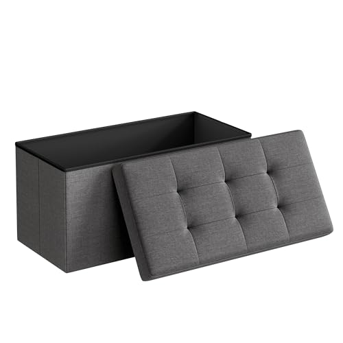 30 Inches Folding Storage Ottoman Bench (Dark Gray / 15"D x 30"W x 15"H (without Flipping Lid))