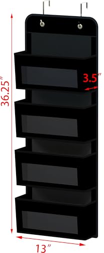 4 Clear Window Pocket Over Door Hanging Organizer (4 Pockets / Black)