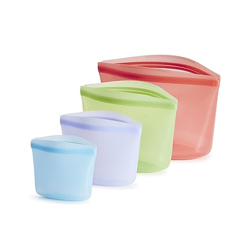Premium Reusable Silicone Food Storage Bags (Blue + Lavender + Green + Red / 4-Pack)