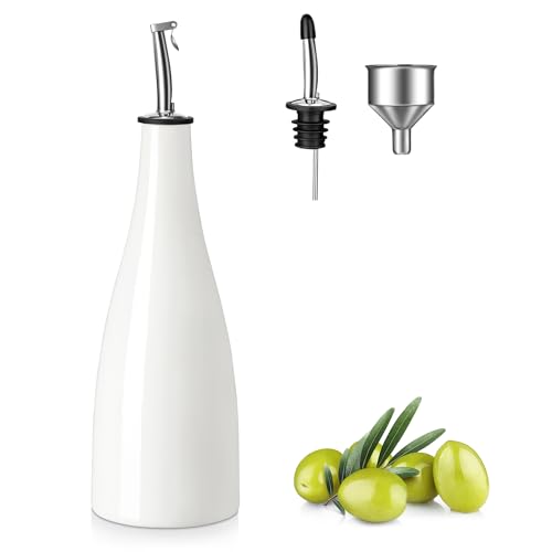 16 Oz Ceramic Olive Oil Dispenser Bottle (16 Ounces / White)