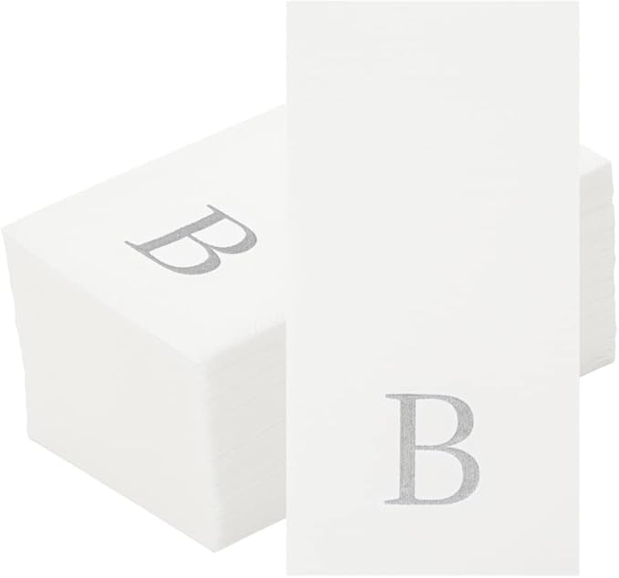 Luxenap 15.8 X 7.9 Inch Linen-Feel Guest Towels, 50 Lettered Hand Towels - Silver Letter 'B', Sans Serif Font, White Paper Dinner Napkins, airlaid, For Restrooms And Tables - Restaurantware
