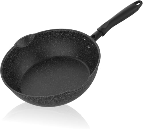 10 Inch Non Stick Deep Frying Pan with Double Pour Spouts (Aluminum)