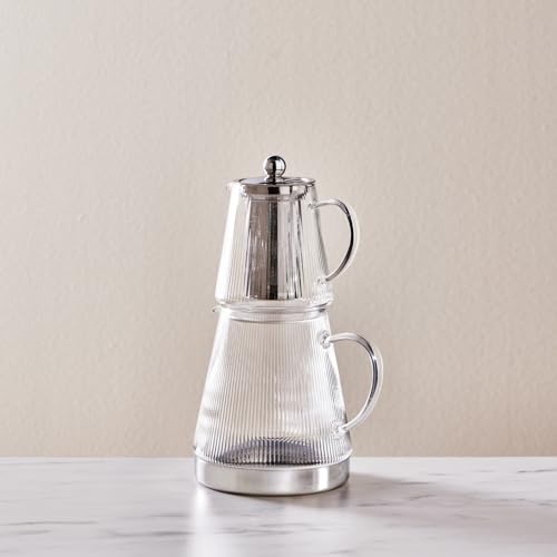 Keops XL Borosilicate Glass Teapot with Infuser and Lid for Stovetop (XL / Silver Transparent)