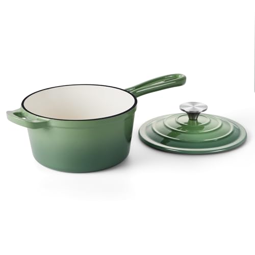 1QT Enameled Cast Iron Saucepan with Lid (Pistachio Green / 1 Quarts)