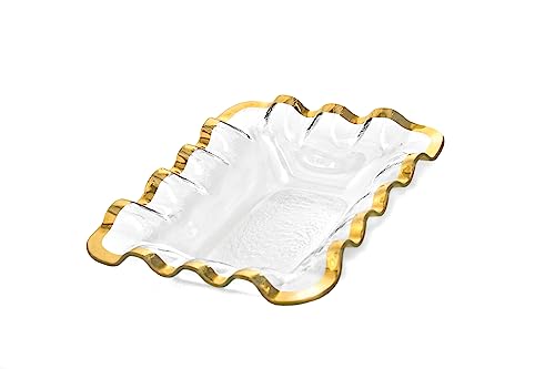 Ruffle 10.75 x 13.5 Inch Rectangular Bowl with 24k Gold (Large Side Dish Bowl)