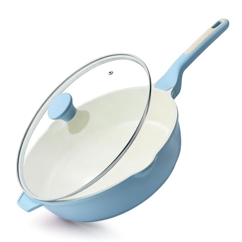 Nonstick Ceramic Skillet with Lid 12 (Glicer Blue / 12-inch/5QT)