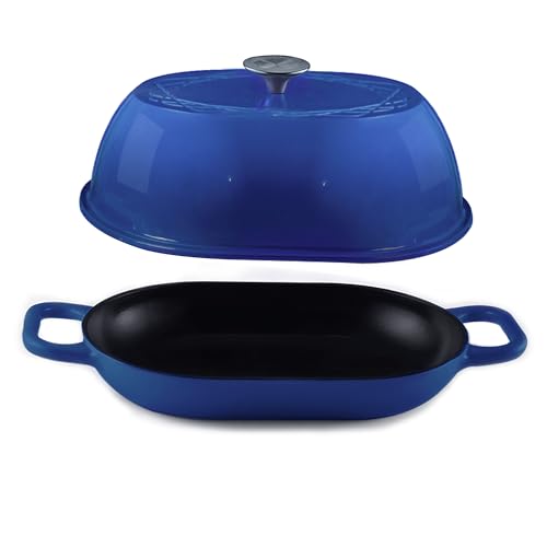 Enameled Cast Iron Dutch Oven for Professional Sourdough Bread Baking (Blue)