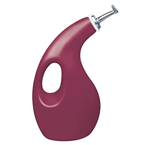 Solid Glaze Ceramics EVOO Olive Oil Bottle Dispenser with Spout (Burgundy / 24 Ounces)