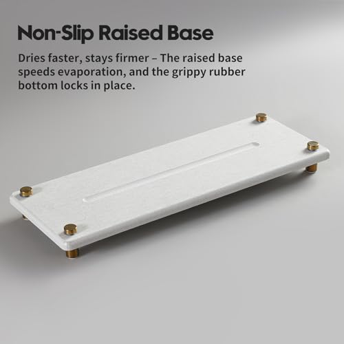 Water Absorbing Stone Sink Caddy Kitchen Sink Organizer Tray (12.5"x 4.5" - Beige - Gold)