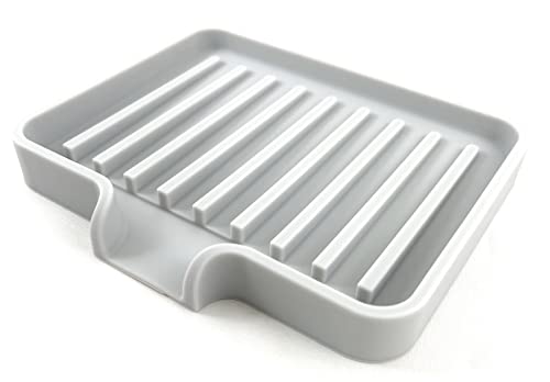 Silicone Soap Dish Tray and Sponge Holder with Drain Chute (2 Count)