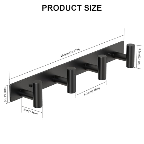 Coat Rack Wall Mounted (Black / 4 "T" Hooks, 1PACK)