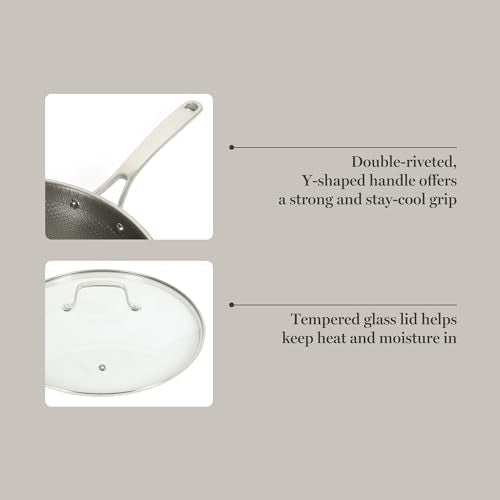 Badgley Hybrid Nonstick 12 Inch TriPly Stainless Steel Large Fry Pan With Lid & Stay Cool Handle (Triply Stainless / 12" Fry Pan)