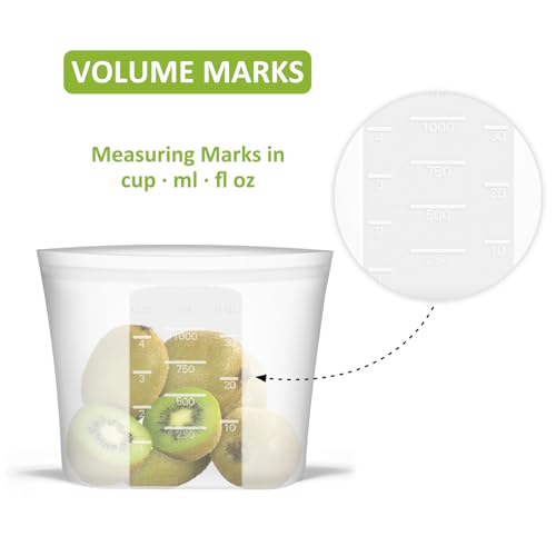 Reusable Silicone Food Storage Bags Quart 4 Pack (Translucent | Small | 4 Pack)