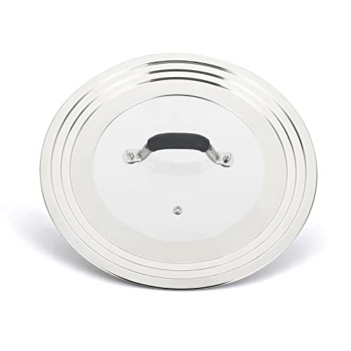 Universal Pans Pots Lid Cover Fit All 8.25 Inch to 12 Inch Pots (Arc-shaped Handle / Black)