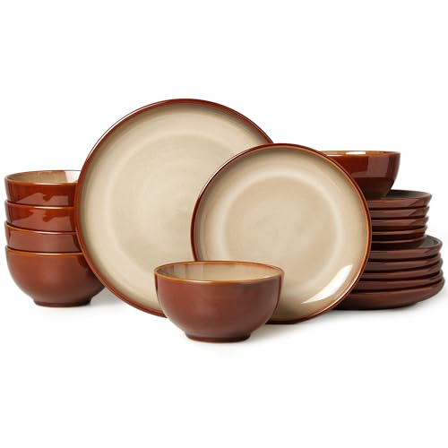 Stoneware Dinnerware Sets for 6 (Brown Yellow / Set (18pcs))