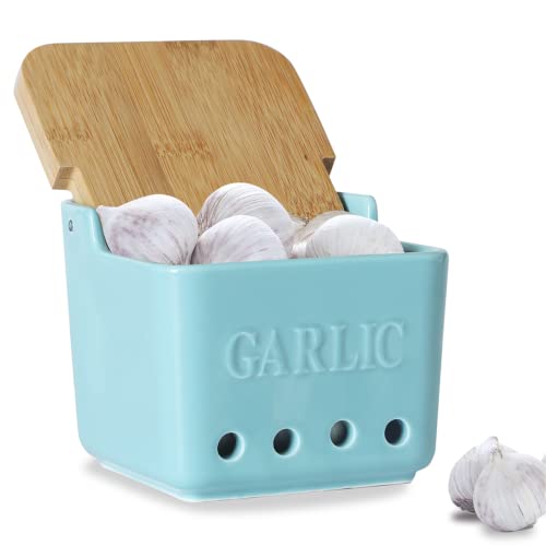 Garlic Keeper with Lid (Turquoise)