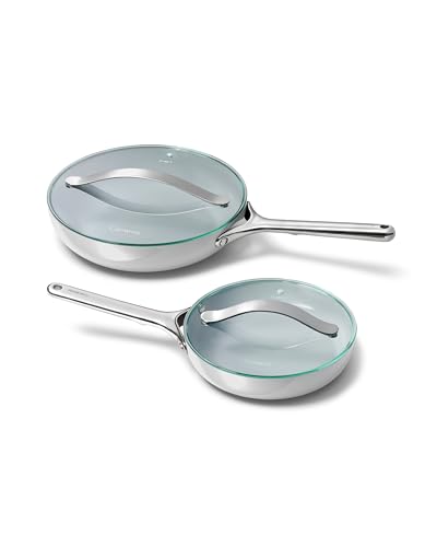 Ceramic Fry Pan Duo with Glass Lids (1x 10.5 IN & 1x 8 IN / Gray)