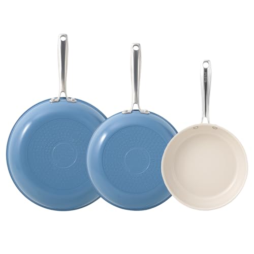 Non Stick Ceramic Frying Pan Set (Blue / 8+9.5+11 inch)