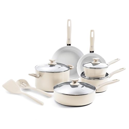 Dover Healthy Ceramic Nonstick (12 Piece Cookware Set / Cream White)