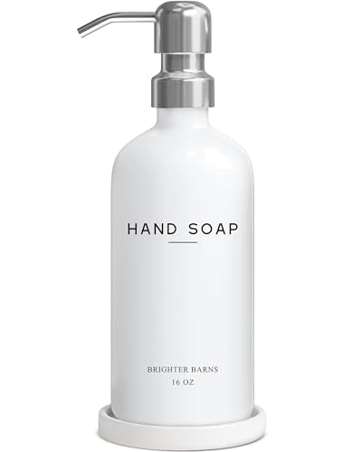 White Glass Hand Soap Dispenser Bathroom Set by Brighter Barns (Silver H)