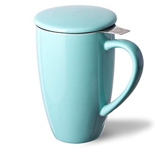 Sweejar Porcelain Tea Infuser Mug with Lid (Turquoise / Tea Cup(16 Fl Oz))