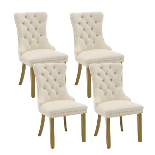 Cream Velvet Dining Chairs Set of 4 (Cream)