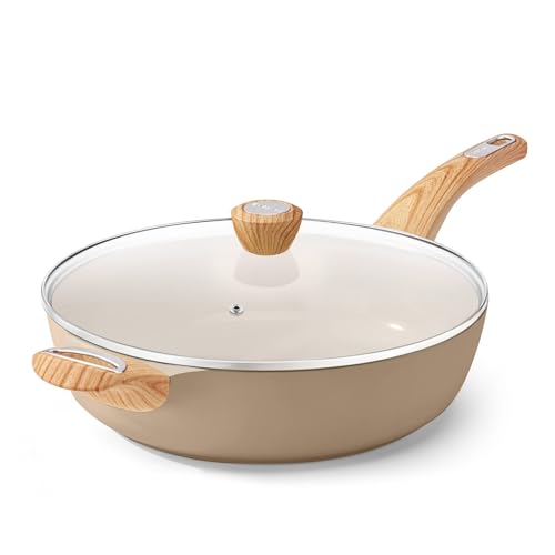 Ceramic Nonstick Frying Pan Skillet with Lid (5QT / 12IN / Ceramic Taupe)