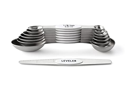 Stainless Steel 8 Magnetic Measuring Spoons for Kitchen (White / 1-Pack)