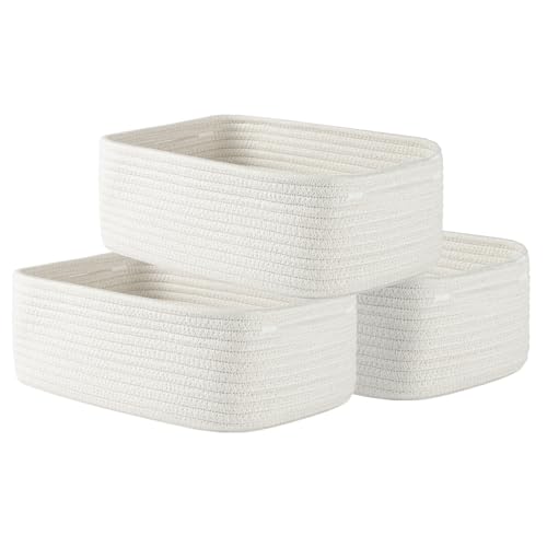 Small Woven Storage Basket for Organizing (Off White / 12"L x 8"W x 4.5"H)