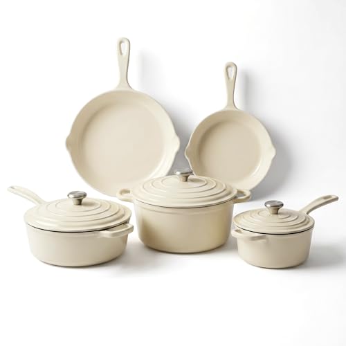 5 Piece White Enameled Cast Iron Cookware Set (White H)