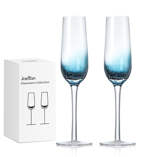 Handmade Blue Crackle Champagne Flutes Glasses (Champagne Glasses)