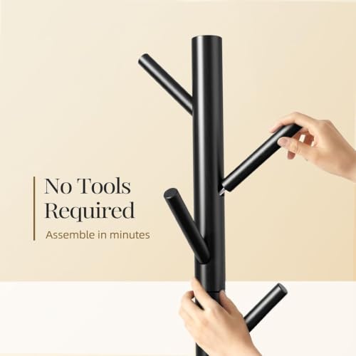 Solid Wooden Coat Rack Freestanding with 8 Hooks (Black)