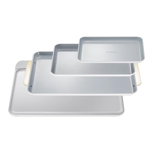 Non Stick Ceramic Baking Sheet Trio and Cookie Sheet Set (White / Baking Sheet Trio & Cookie Sheet)