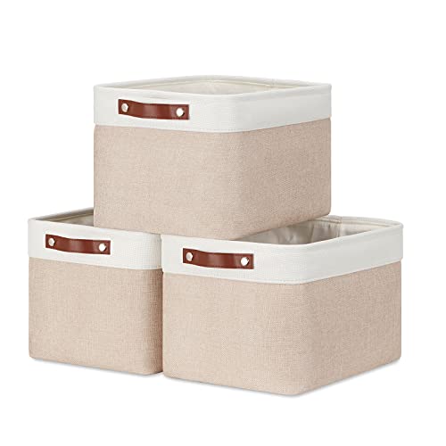 Fabric Storage Bins (White&Khaki / L-15"x11"x9.5")