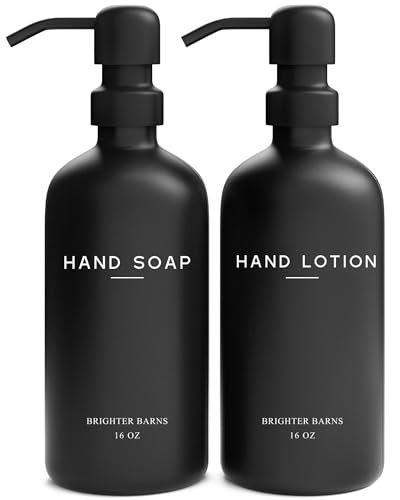 Black Glass Soap and Lotion Dispenser Set by Brighter Barns (Black Sl)