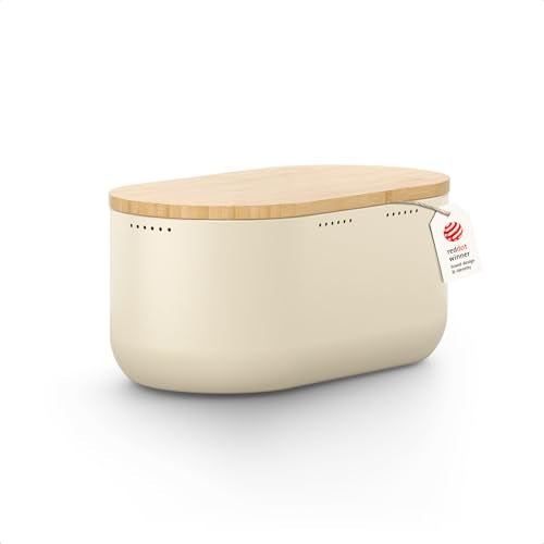 Stainless Steel Bread Box with Cutting Board (Almond Beige)