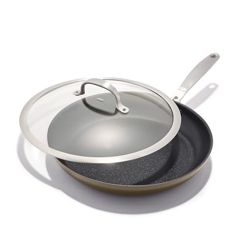 Enhanced 12” Nonstick Frying Pan Skillet with Lid (12" Frying Pan Skillet with Lid / Biscuit Brown)