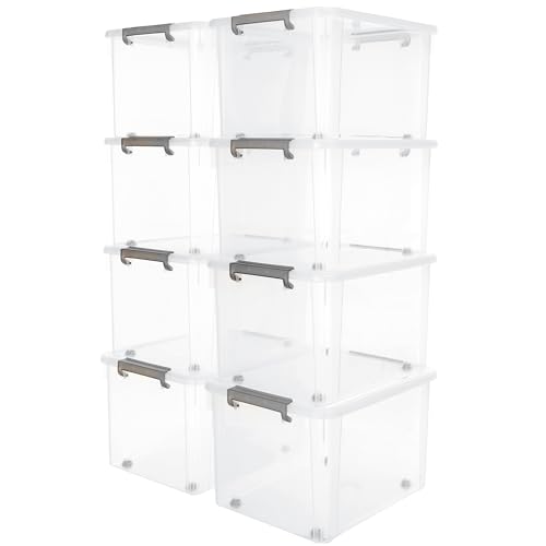 8 Pack 58.1 QT Clear Plastic Storage Bins with Latching Lids (Clear White / 8 PCS-58.1 QT)