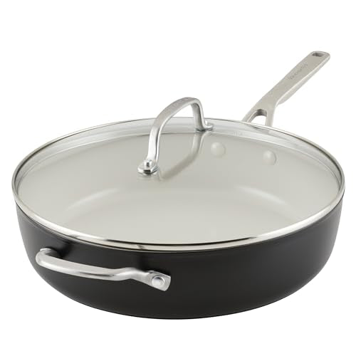 Hard Anodized Ceramic Nonstick Saute Pan with Lid (Matte Black / 5 Quart)