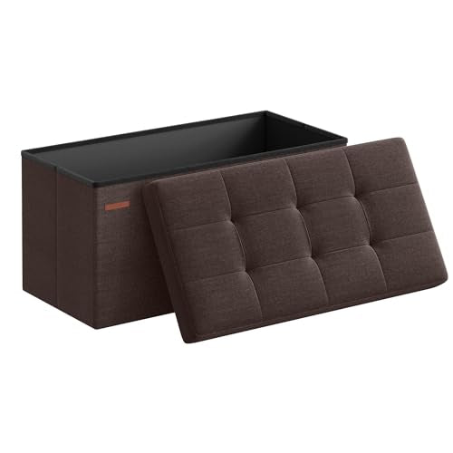 30 Inches Folding Storage Ottoman Bench (Brown / 15"D x 30"W x 15"H (without Flipping Lid))