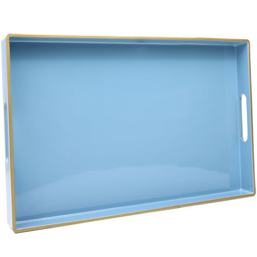 Blue Decorative Serving Tray with Handles (Pure Blue)