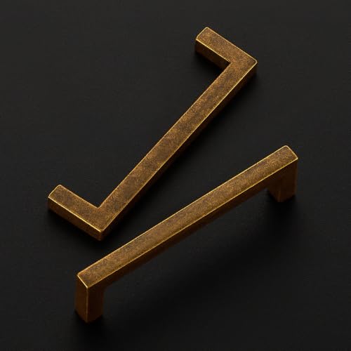 Antique Brass Cabinet Handles Solid Drawer Pulls 3 (Antique Brass / Flat Black 3-3/4'' Hole Center)
