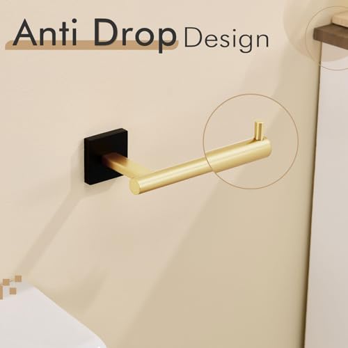 Toilet Paper Holder Black with Gold Toilet Roll Holder Hold Mega Rolls Kitchen Bathroom Tissue Paper Dispenser Stainless Steel (Black Gold / Horizontal)