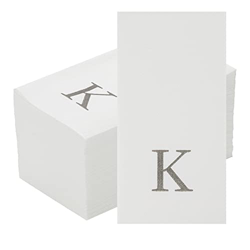 Paper Rectangle Silver Letter K Linen (Silver / 50 Count / K)
