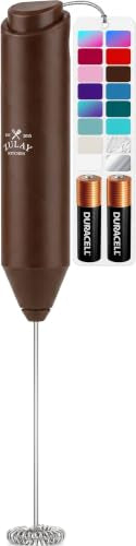 Powerful Milk Frother AA Batteries Included (Walnut Brown / Compact Frother + Batteries)