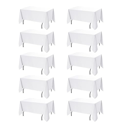 10 Pack White Tablecloths for Rectangle Tables (White / 70x120 In, 10 Pack)