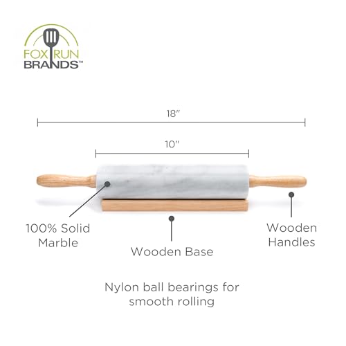 Polished Marble Rolling Pin with Wooden Cradle