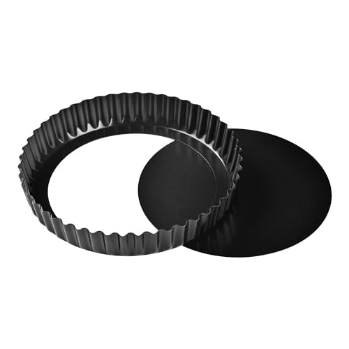 8-Inch Non-Stick Round Tart Pan with Removable Loose Bottom, Quiche Pan for Oven Baking (Black) (8" Round (Black))