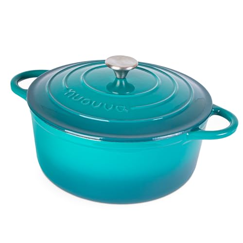 Enamelled Cast Iron Dutch Oven Pot with Lid (Teal / 6.4-Quart - Deep)