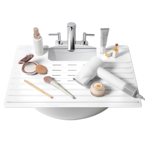 Bathroom Sink Cover & Silicone Makeup Mat (White / Large)